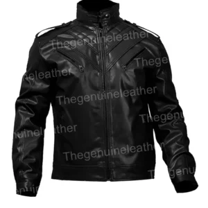 Mens Shoulder Design Leather Jacket