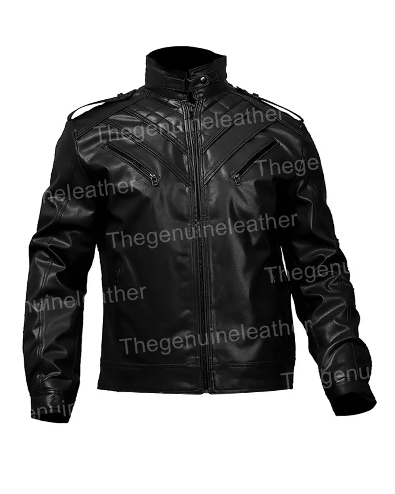 Mens Shoulder Design Leather Jacket
