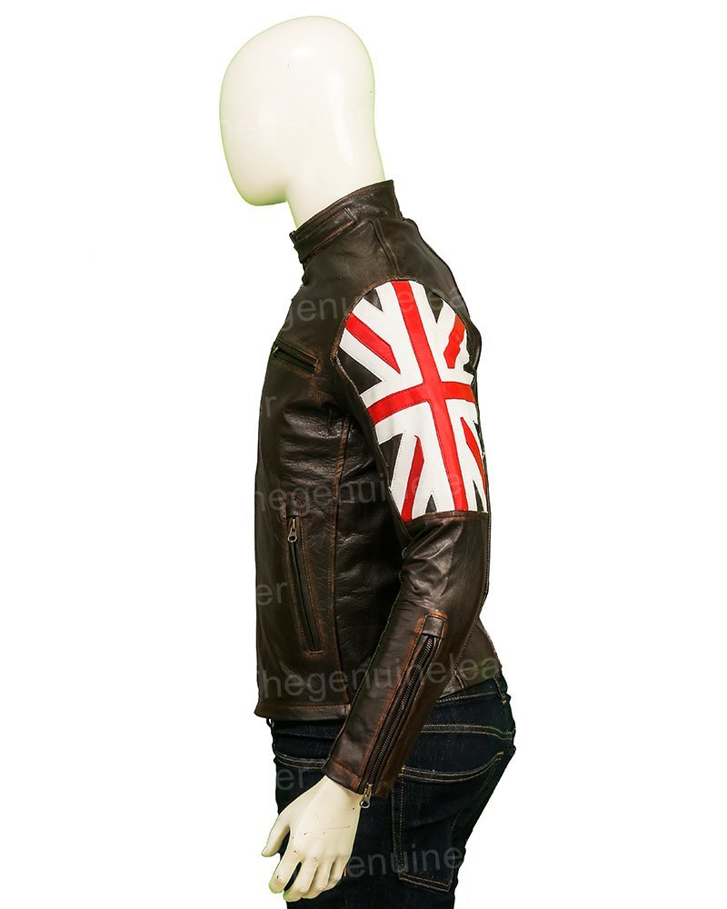 United Kingdom Flag Cafe Racer Brown Jacket