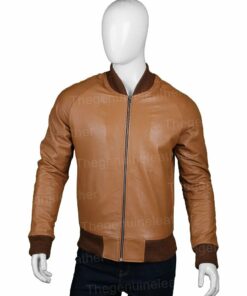 Mens Bomber Tan Brown Leather Jacket