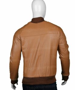 Mens Tan Brown Leather Bomber Jacket