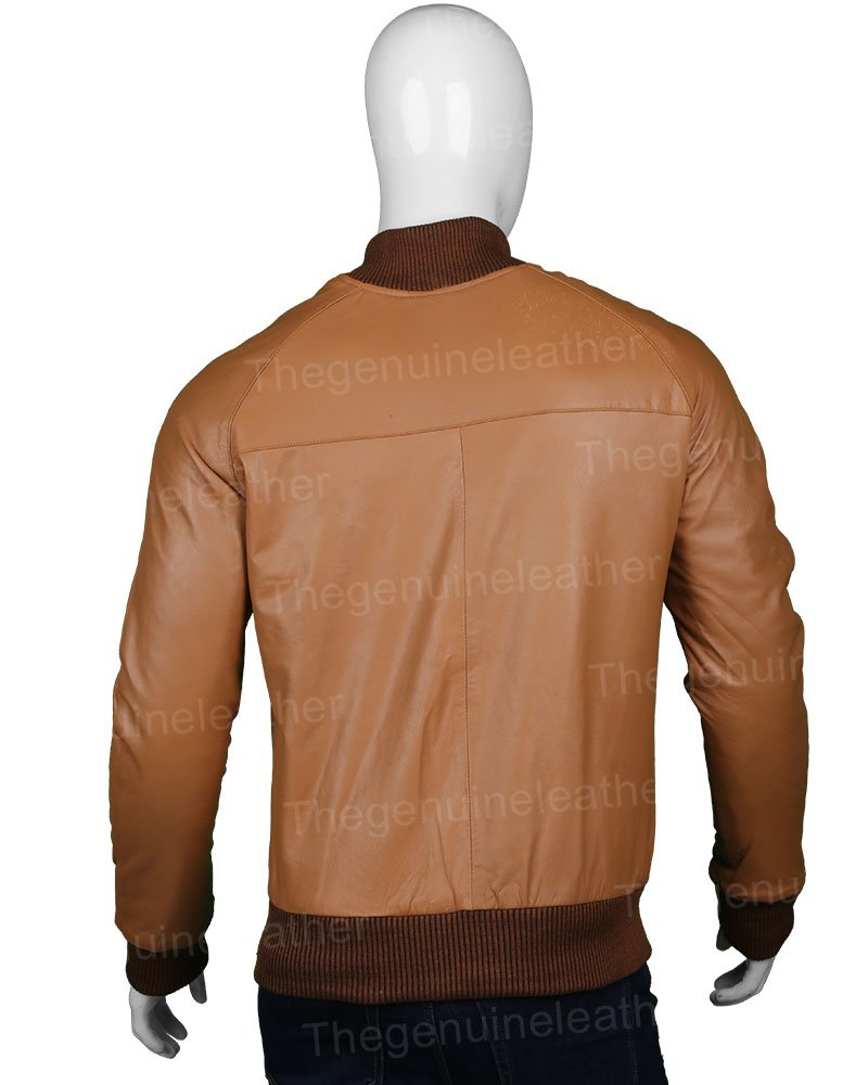 Mens Tan Brown Leather Bomber Jacket