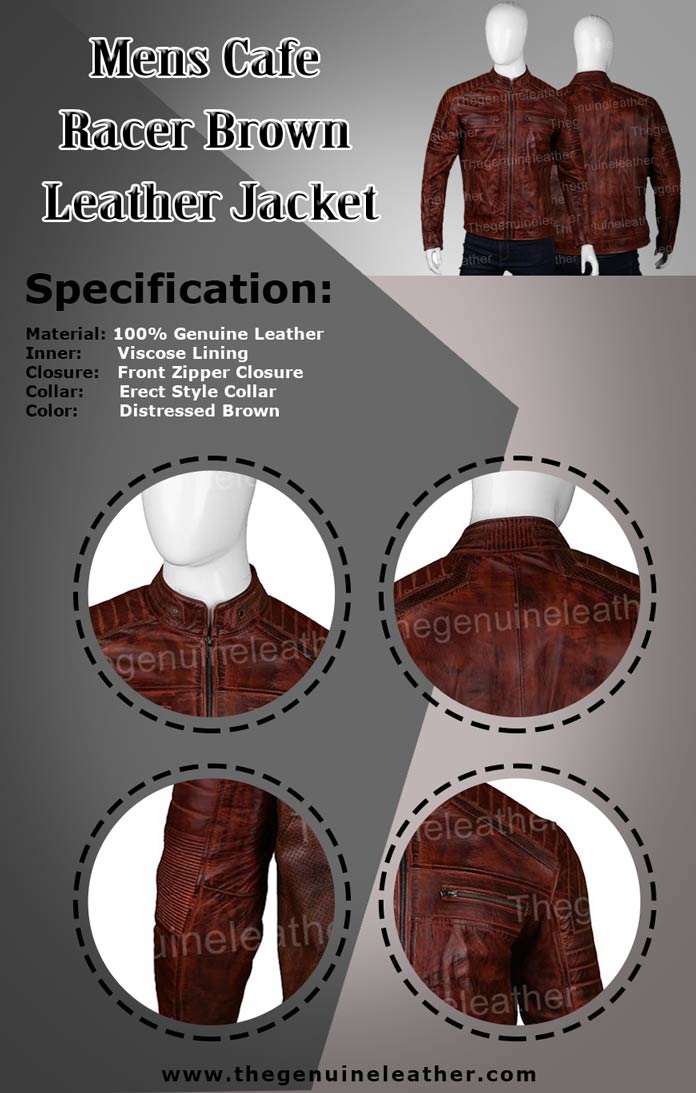 Mens Cafe Racer Brown Leather Jacket