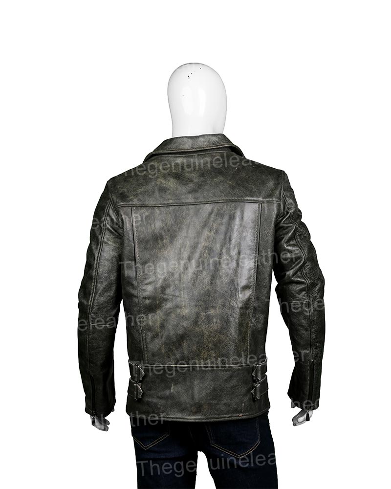 Mens Distressed Black Leather Jacket