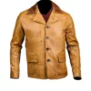 Mens Tan Brown Leather Blazer Coat