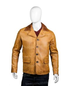 Mens Tan Brown Leather Blazer Coat