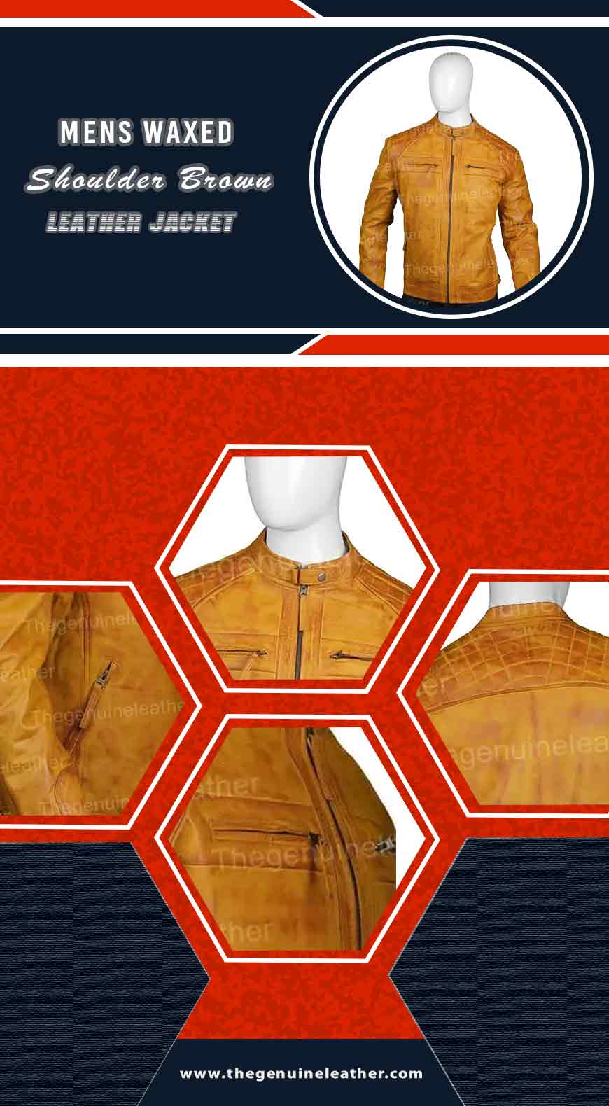 Mens Waxed Shoulder Brown Leather Jacket info