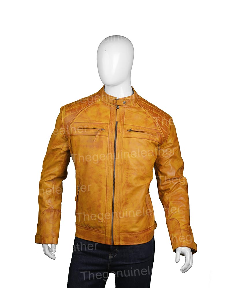 Mens Waxed Shoulder Brown Leather Jacket