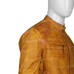 Mens Waxed Shoulder Leather Biker Jacket