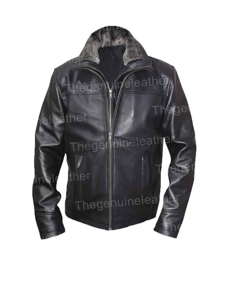 Mens Black Leather Shearling Jacket