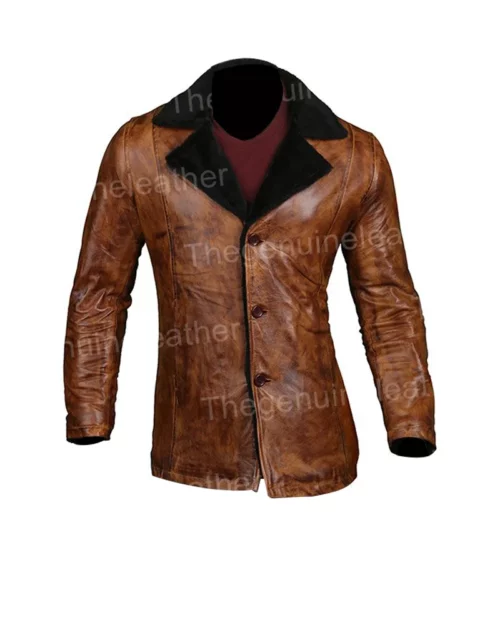 Mens Distressed Brown Shearling Coat
