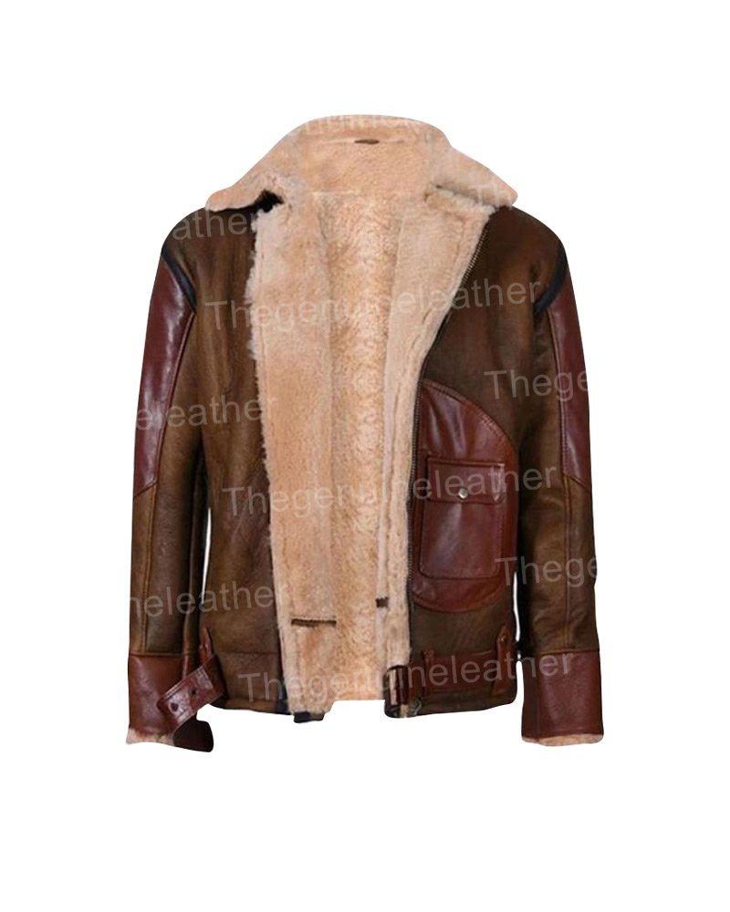 Mens Maroon Leather Shearling Jacket