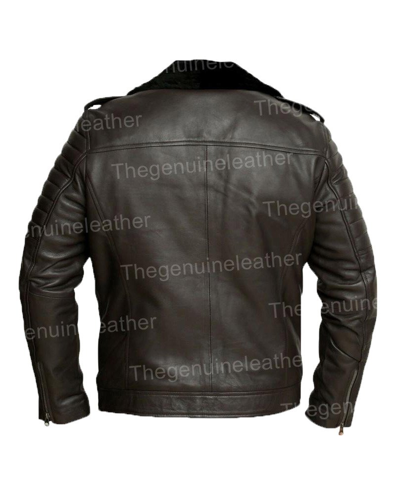 Mens Motorcycle Black Shearling Jacket