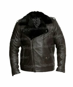 Mens Motorcycle Black Shearling Leather Jacket