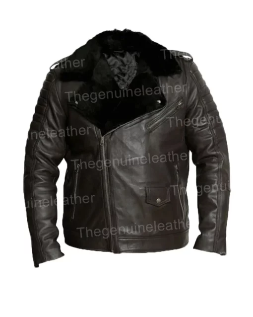 Mens Motorcycle Brown Shearling Leather Jacket