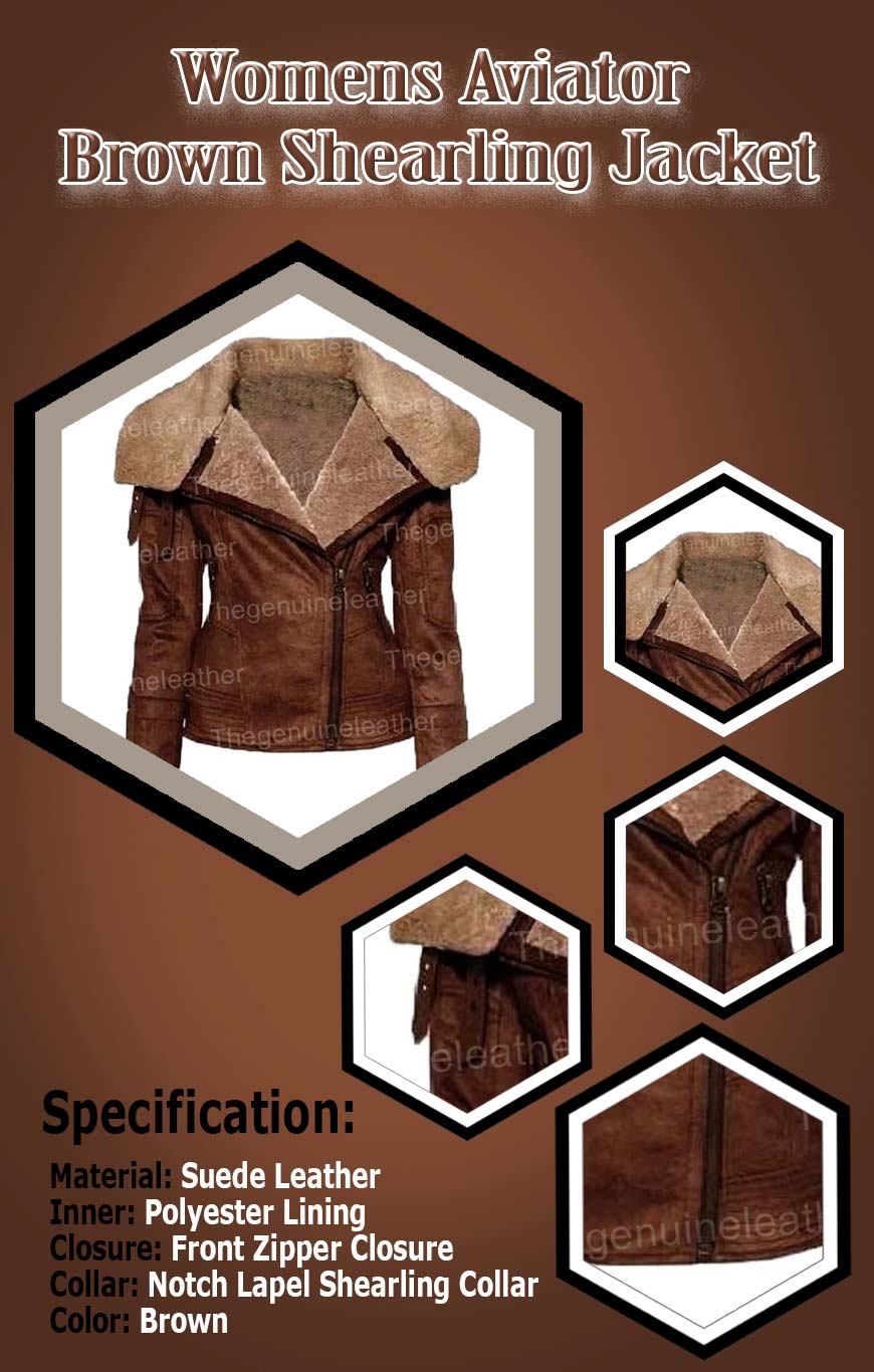 Womens Aviator Brown Shearling Jacket