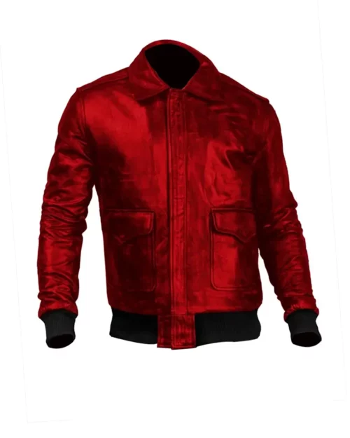 Mens Bomber Red Leather Jacket