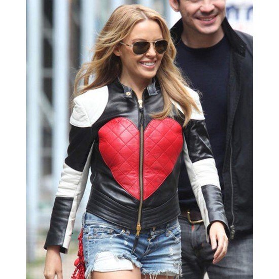 Red Heart Kylie Minogue Black Leather Jacket