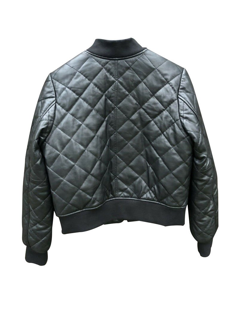 Womens Quilted Biker Black Leather Jacket