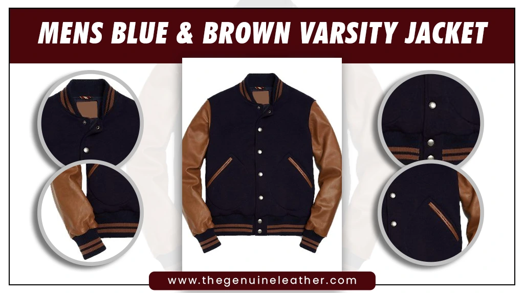 Mens Blue & Brown Varsity Jacket