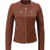 Womens Cafe Racer Detachable Leather Hooded Jacket