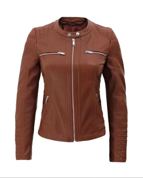 Womens Cafe Racer Detachable Leather Hooded Jacket