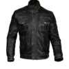 Cafe Racer Black Leather Biker Jacket