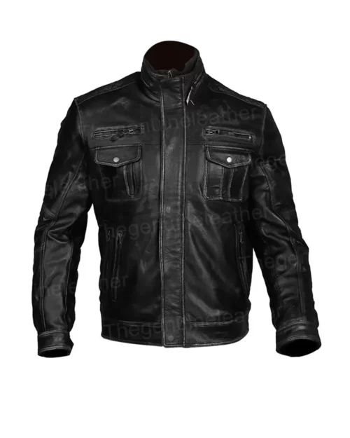 Cafe Racer Black Leather Biker Jacket