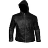 Men Black Leather Jacket With Hood