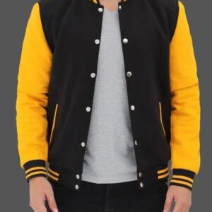 Men Black and Yellow Baseball Varsity Jacket