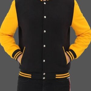 Men Black and Yellow Varsity Jacket