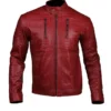 Mens Red Leather Biker Jacket
