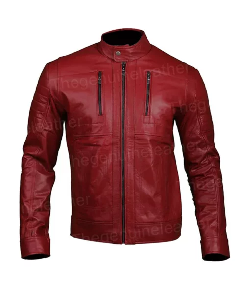 Mens Red Leather Biker Jacket