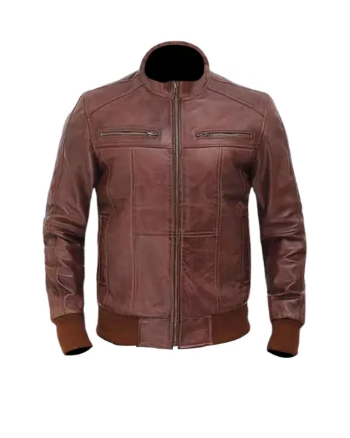Mens Biker Brown Bomber Jacket