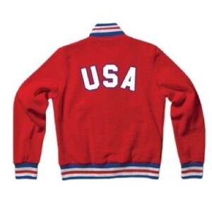 United States Red Letterman Varsity Bomber Rib Knitted Jacket Front