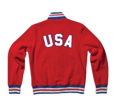United States Red Letterman Varsity Bomber Rib Knitted Jacket Front