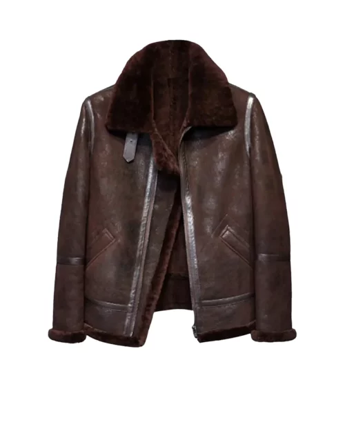 Distressed B3 Men Brown Leather Shearling Jacket
