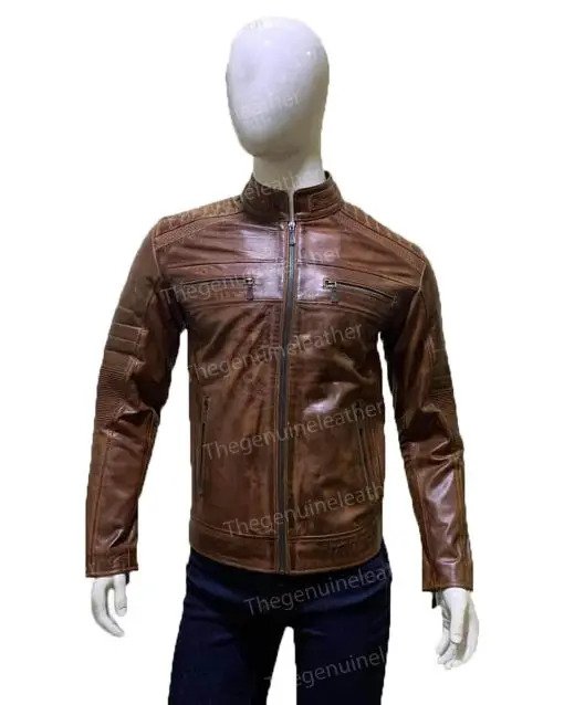 Brown Vintage Cafe Racer Retro Motocycle Leather Jacket