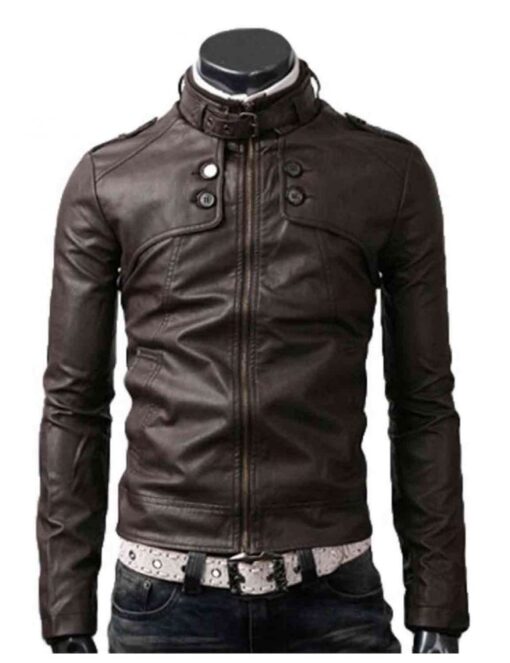 Button Pocket Slim Dark Brown Jacket