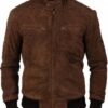 Mens Bomber Brown Suede Leather Jacket