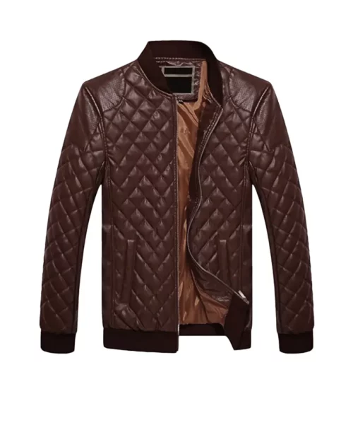 Mens Quilted Brown Cafe Racer Jacket