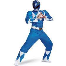 Mighty Morphin Power Ranger Blue Costumes For Men Classic Muscle
