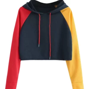 Womens Colorblock Cropped Pullover Hoodie