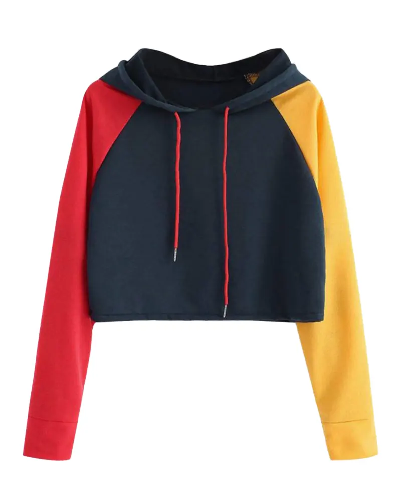 Womens Colorblock Cropped Pullover Hoodie