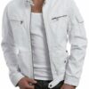 Cafe Racer Motorcycle White Real Leather Jacket For Men's