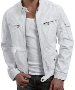 Cafe Racer Motorcycle White Real Leather Jacket For Men's