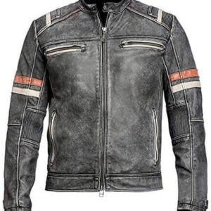 Cafe Racer Retro Vintage Grey Distressed Leather Jacket