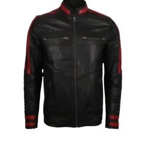 Mens Cafe Racer Red & Black Leather Jacket