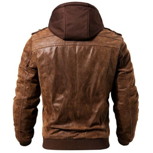 Hooded Mens Long Brown Jacket Men's Brown Hooded Jacket Distressed Leather Hooded Jacket