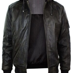 Mens Dark Distressed Brown Hooded Jacket